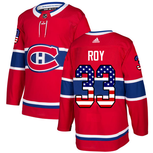 Adidas Canadiens #33 Patrick Roy Red Home Authentic USA Flag Stitched NHL Jersey - Click Image to Close